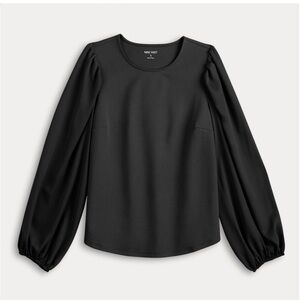 Nine West Puff-Sleeve Mixed Media Top – Size XXL | Black